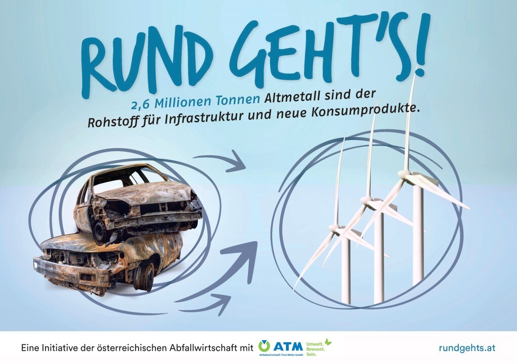 Flyer über Metall-Recycling der Initiative "Rund geht's" der österreichischen Abfallwirtschaft mit ATM