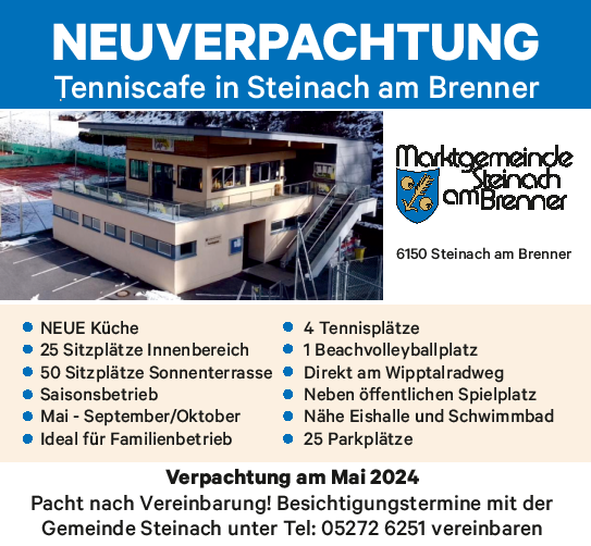 NEUVERPACHTUNG Tenniscafe in Steinach am Brenner